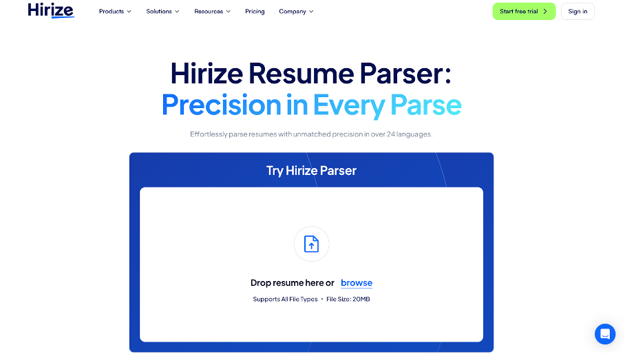 hirize resume parser try